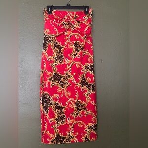 NWT Red Gold & Animal Print Patterned Strapless Dress